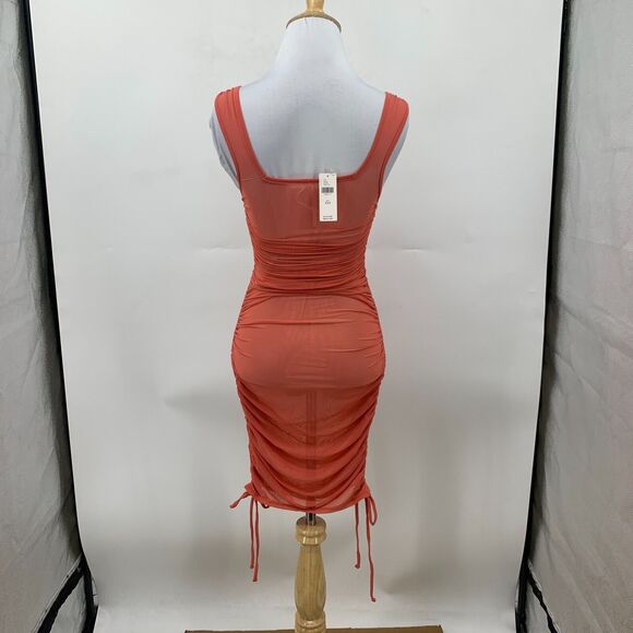 Anthropologie Sheer Mesh Cover Up Dress Womens 2XS Rose Knit Column Ruched Tie - Picture 4 of 16